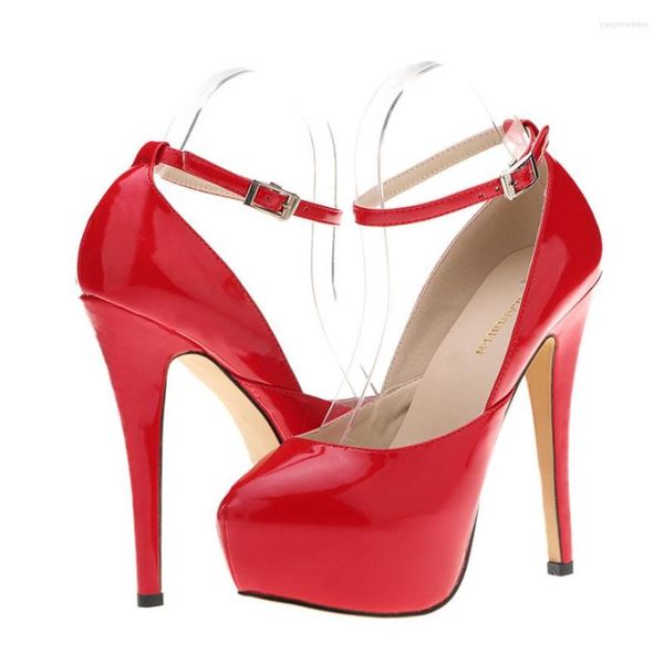 Sapatos de vestido Marca Mulheres bombas Patente Capéu de salto alto Plataforma de moda preto vermelho