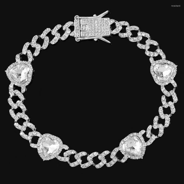 Tornozeleiras Hip Hop Coração brilhante strass para mulheres colorido de cor de prata dourada Cristal de cristal Chain Chain Torthle Bracelet Foot Jewelry