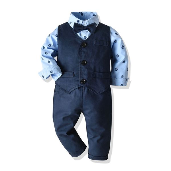 Suits Boy Çocuk Kostümü 3pcs Set Çocuk Bebek Erkekler Uzun Kollu Gömlek Kırmızı Mavi Takım