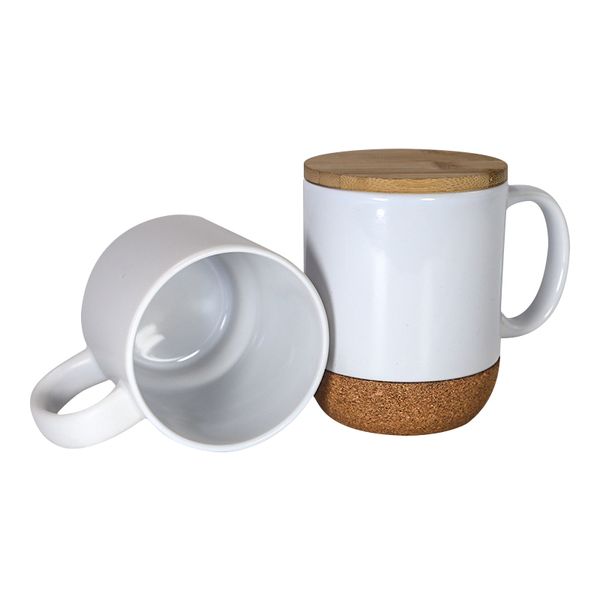 Tazze all'ingrosso con manico in ceramica a sublimazione da 14 once con fondo in legno, coperchio, 400 ml, tazze con stampa a trasferimento termico, bicchieri da caffè bianchi vuoti, sublimazione Express B5