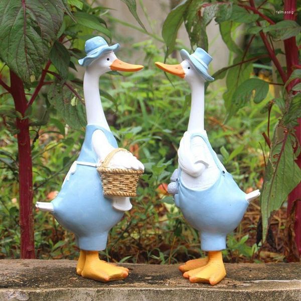 Travesseiro at14 resina pato ornamentos de pato artificial escultura de jardim de animais de decoração de estátua de estátua simulação lagoa decoração artesanal