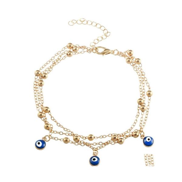 Fußkettchen Bohemian Fußkettchen Legierung Blaue Augen Anhänger Perlen Knöchel Kette Evil Eye Lady Armband Sandy Beach 1 5Zx K2B Drop Delivery Schmuck Dhewh