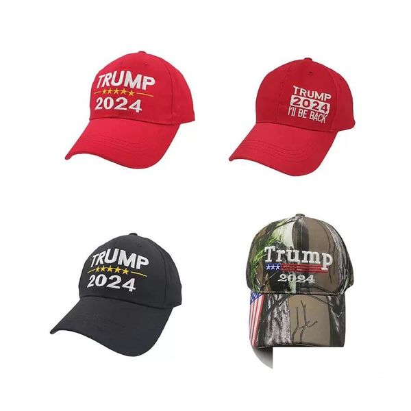 Cappelli da festa Trump 2024 Cappello da baseball ricamato con cinturino regolabile 4 disegni Inventario Consegna all'ingrosso Drop Home Garden Fe Dhmsj