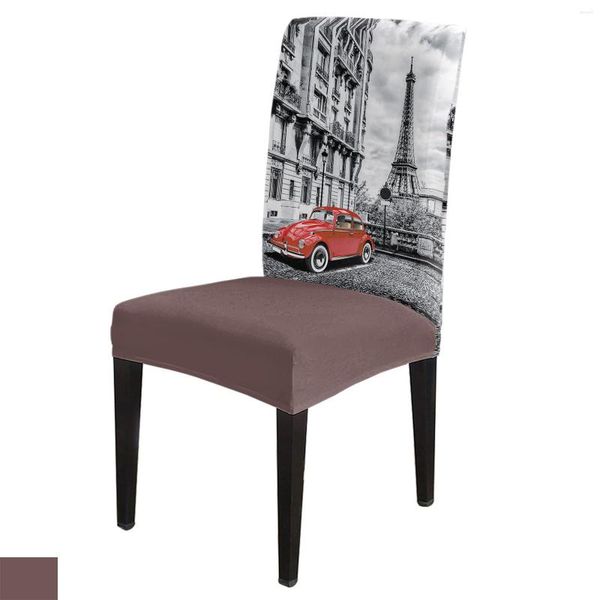 Fodere per sedie Red Vintage Car Paris Tower Street Dining Cover 4/6 / 8PCS Custodia con fodera elastica in spandex per la camera da letto di nozze