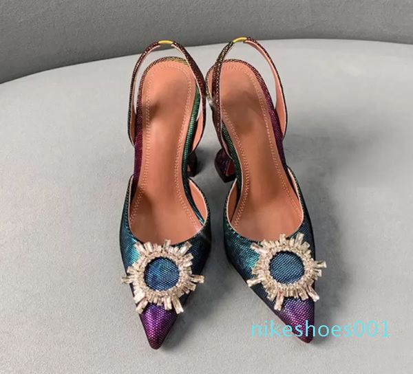 2022 scarpe eleganti per trapano con fibbia in cristallo di girasole da 9,5 cm Sandali a punta di sandali a colori scarpa da pista 35-42