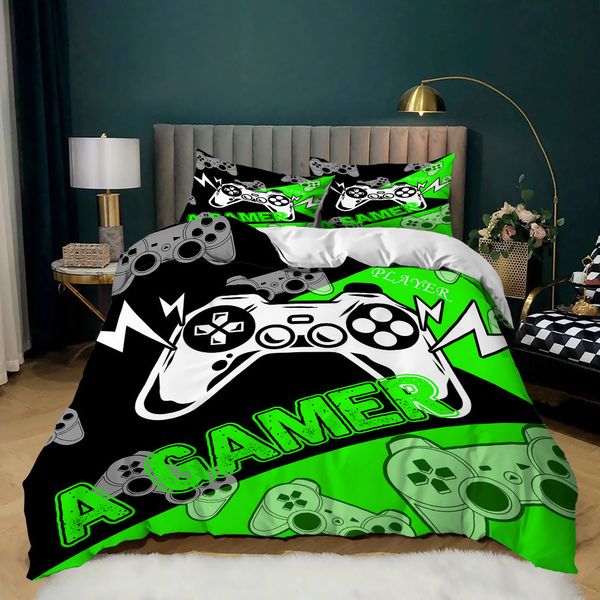 Набор постельных принадлежностей Game Cevet Cover для Kid Teen Teen Video Controller King Size Comforter Microfiber Черный и зеленый стеганое одеяло 221205