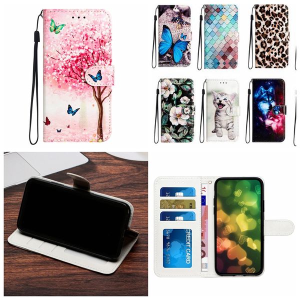 Drucken Flip Leder Brieftasche Hüllen für Redmi 12C 11A 12 Xiaomi 13T 5G Redmi 13C 4G Moto G84 G54 G14 Edge 40 Huawei Honor 90 Lite Schmetterling Leopard Blume Halter Cover Tasche