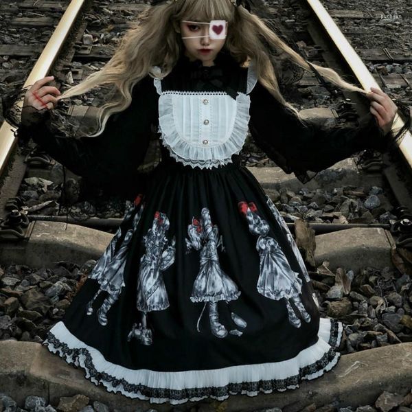 Тематическое костюм японское винтажное готическое черное стимпанк викторианский платье лолиты женщины мягкие сестры платья для ремня косплей Девушки Хэллоуин