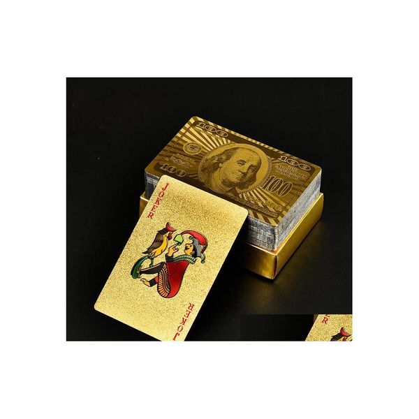Altri articoli per feste per eventi Carte da gioco in lamina d'oro per feste Home Entertainment Gioco da tavolo Carta da poker magica in plastica impermeabile di qualità Dhxc2