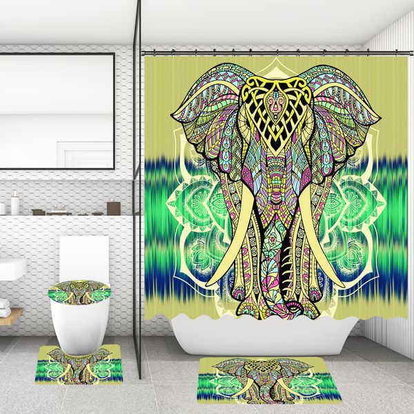 Curta de chuveiro do banheiro elefante elefante criativo impresso em cortinas de banheiro ￠ prova d'￡gua de banheiros decora￧￣o de tela com ganchos 1pc/conjunto