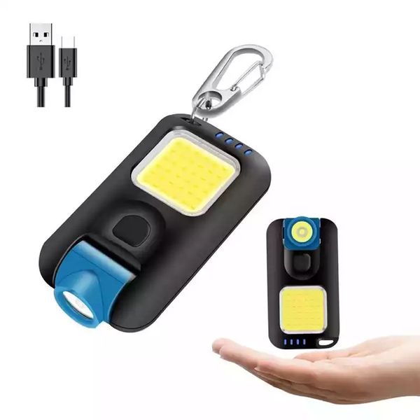 Mini torcia luminosa a LED con portachiavi Lampada frontale ricaricabile tramite USB con lampada frontale da esterno con luce tascabile a clip a 6 modalità