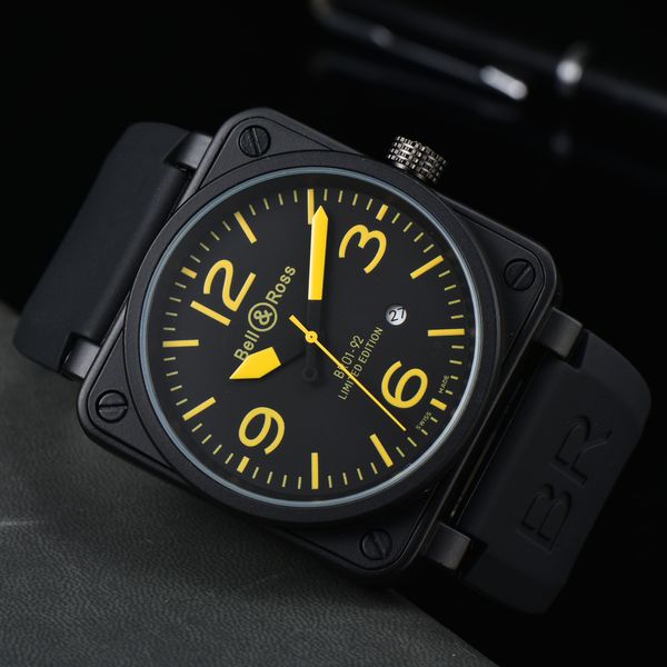 BR Herren-Armbanduhr, mechanisch, 3-polig, modisch, mit Kalender, Silikonarmband