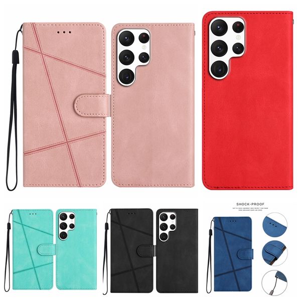 Casos de carteira de couro para Samsung Note 20 Ultra S21 Fe mais A73 5G A33 A53 A32 4G A22 4G Business Vertical Line Fashion Card Slot Slot Phone capa Skin Feel Pouch Bolsa bolsa