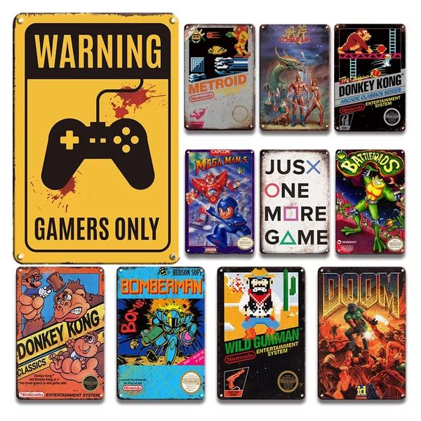 Jogadores apenas alertando a pintura de metal vintage Baby Gamer Decor Plate Retro Old Game Poster Painturas de Moda de Metal de Metal 20cmx30cm woo