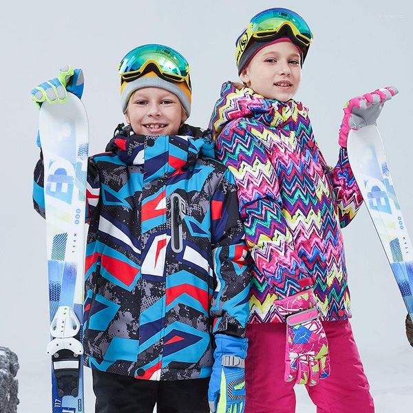 Giacche da sci 2022 tuta da sci invernale per bambini ragazza giacca da snowboard da esterno abbigliamento in cotone impermeabile antivento caldo con cappuccio