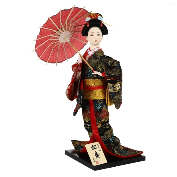 Dekorative Figuren, japanische Geisha-Kimono-Figur, Sammlerstück, orientalische Figur, Ornament, Holzstatue, Kunsthandwerk, humanoider Samurai, kunstasiatisch