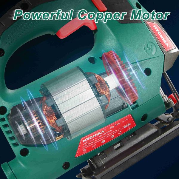 Hychika 800W Laser Jig Saw 6 переменная скорость Многофункциональная мозаильная электрическая пила для деревообрабатывающей электроинструменты с 6 кусочками лезвия