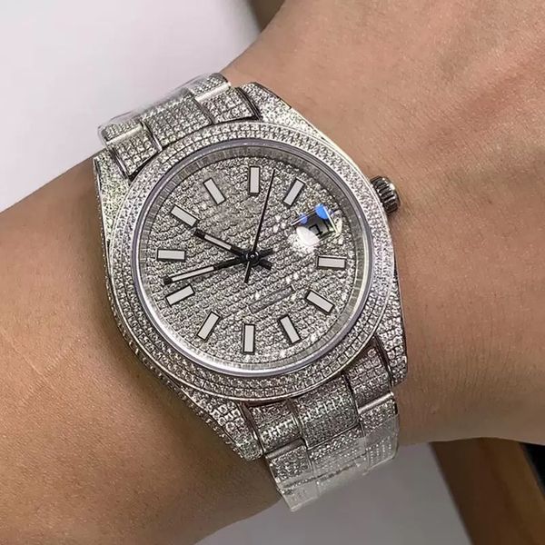 Top cheio de diamantes relógio masculino automático relógios mecânicos espelho safira à prova dwaterproof água moda negócios relógio pulso montre de luxo