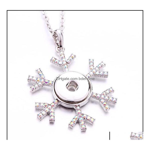 Colares de pingentes de colares pendentes pingentes jóias moda de jóias floco de neve colar de botão de cristal de cristal 18mm botões de gengibre snaps Otmsh
