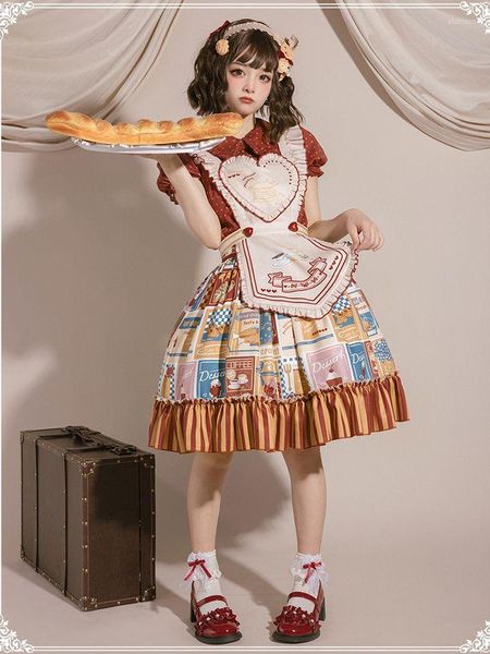 Vestidos de trabalho magogo 3pcs lolita terno doce fofo para meninas camisa de avental sk saia conjunto