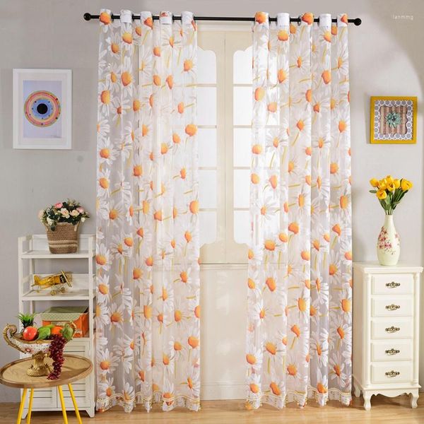 Cortina Modern Orange Sunflowers Impresso para sala de estar francesa tule rústica cozinha varanda de vidro porta decoração