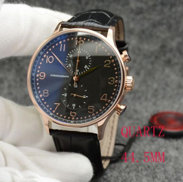Haute Qualite Men's Quartz Battery Watch Luxury Brand Кожаный ремешок Chronograph Limited Designer Gold Case Profession