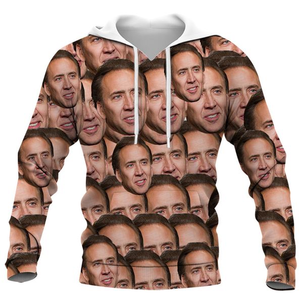 Hip Hop Sportwear Punk Casual Loose Pants Autumn Men Cool Print Ator Nicolas Cage 3D Hoodies 007