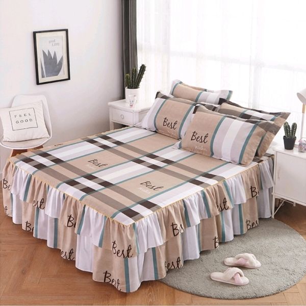 Bettwäsche-Sets 3PC Tagesdecke Schlafzimmer Spannbettlaken Abdeckung Weiche rutschfeste König Königin Bett Rock Hochzeit Bedskirt mit Kissenbezug für vier Jahreszeiten 221205