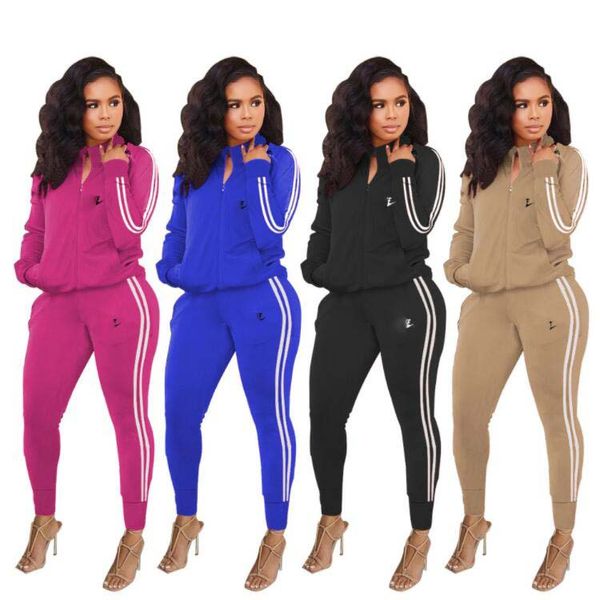 Tute da donna 2 tute in due pezzi tinta unita maniche lunghe jogger set pullover abbigliamento sportivo casual autunno primavera abiti sportivi taglie forti 2114N #