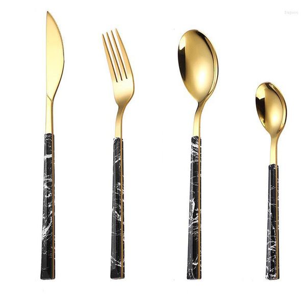 Set di stoviglie Portogallo Marmo Occidentale Coltello Forchetta Cucchiaio Cremagliera Acciaio inossidabile Stoviglie complete di piatti 24 Pezzi Articoli per la casa