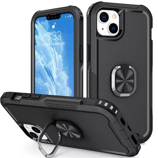 PC Anti-Shock Protective Case com anel de metal anel de dedo Kickstand ￠ prova de choque celular capa para iPhone 14 Pro Max