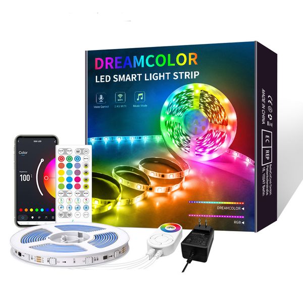 1903 IC WiFi LED Light Strip Music Sync Perseguição Efeito DreamColor IP65 30LED/M 5M 10M Compatível com Alexa Google Home