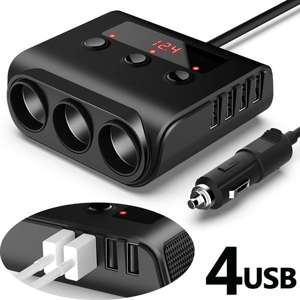 Cigarros de carro mais leve 4 porta USB 3 Ways 3.1A Adaptador de energia do cubo de soquete de soquete 12V-24V para iPad smartphone dvr gps