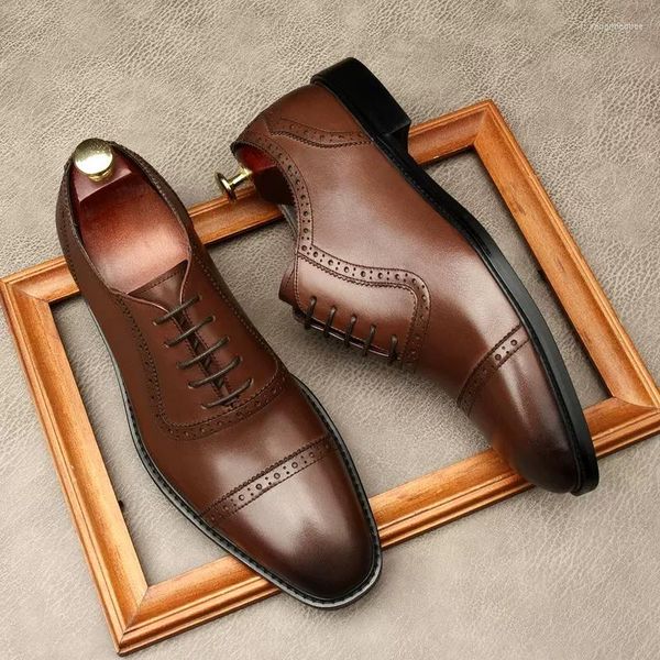 Kleiderschuhe Italienische Männer echte Leder Oxfords Schnürung schwarzer Weinrot formelle Bürokappe Zehen Party Hochzeit für