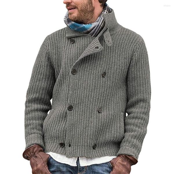 Maglioni da uomo Cappotto maglione da uomo Tasca lavorata a maglia Primavera a righe acrilico spesso verde militare Top autunno caldo nero invernale petto