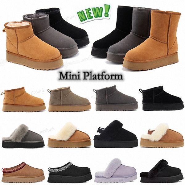 Austrália Ultra Mini Bota Plataforma Feminina Designer Botas De Pele De Neve Marrom Inverno Botas Inferiores Grossos Quentes Fofas Botas Deslizantes Para Mulher Clássico Couro Sapatos Preguiçosos