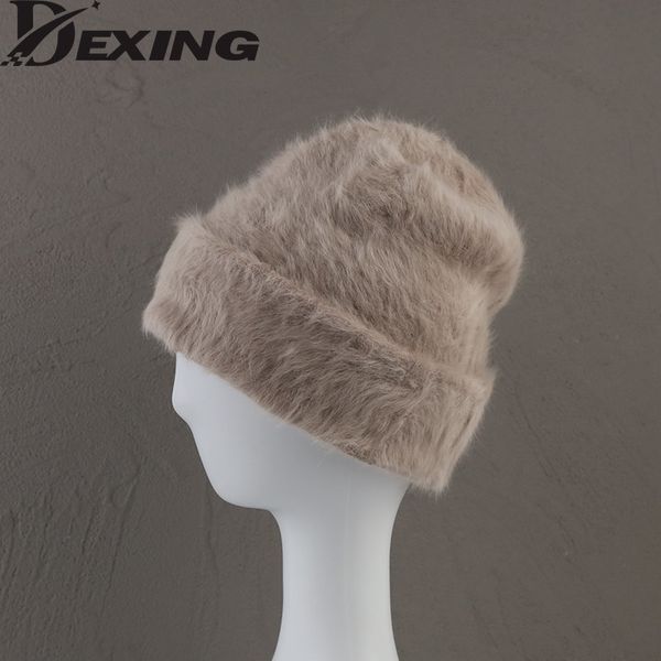 Beanie/Skull Caps BeanieSkull Cappello invernale in pelliccia di coniglio d'angora per donna Berretto soffice lavorato a maglia da donna Moda caldo peluche con teschio Cappello in pile spesso da donna 221205