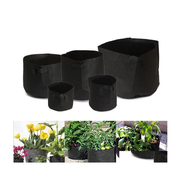 Vasi da fioriere Contenitore rotondo Vaso da fiori Fioriere Tessuti creativi non tessuti Grow Bag per pratiche forniture da giardino per piantare Nero Dh4Tr