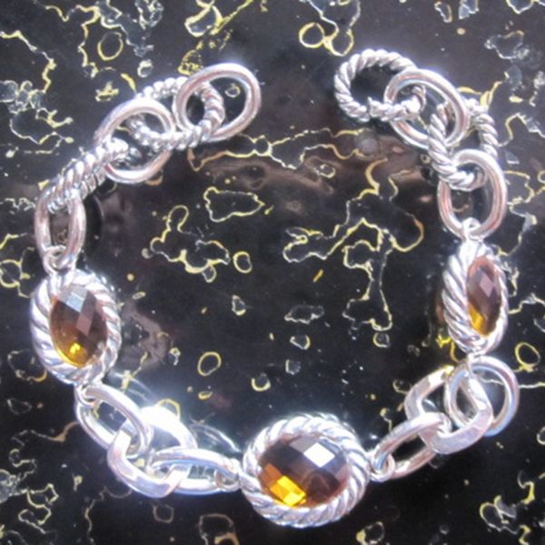 Bracciale vintage in argento sterling 925 con tre pietre di citrino ovale, design, gioielli, bracciale da donna, regali di Natale, 7,5 pollici