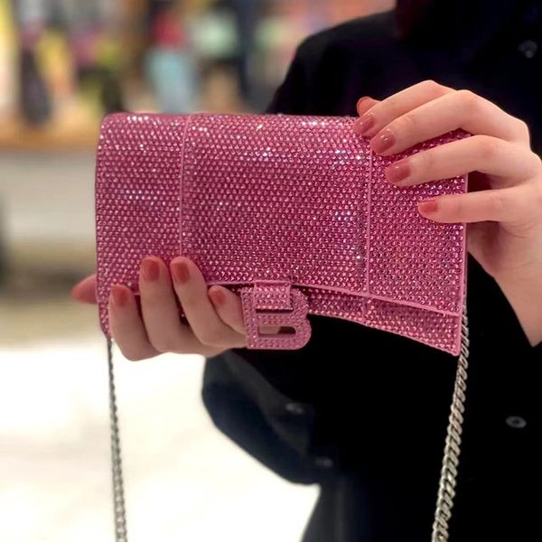 Moda bayanlar parlayan rhinestones omuz çantası parti zincirleri crossbody messenger çanta tasarımcısı kalite lüks tasarım çantaları