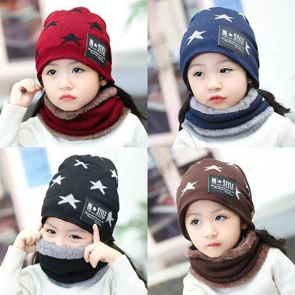 Copricollo per cappello di lana invernale per bambini adorabili versione coreana cappelli lavorati a maglia caldi ispessiti set di sciarpe per cappelli per bambini