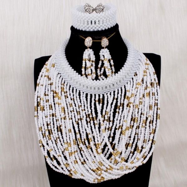 Halskette Ohrringe Set Dudo Pure White Gold Schmuck Halsband Sets für Frauen und Armband nigerianische Hochzeiten Schmuck 2022