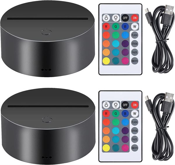 Base leve de LED 3D Night com controle remoto e cabo USB decoração de base de lâmpadas coloridas para quarto restaurante de loja infantil