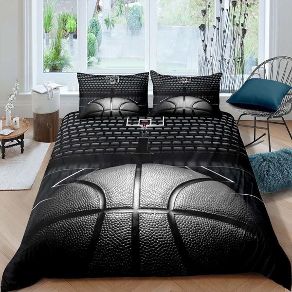 Постилочные наборы баскетбольных одеял по одежде чернокожие 3D -мяч спортивные темы Microfiber Court Courtboltive Games King Quilt 221205