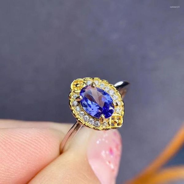 Ringos de cluster vindo de luxo real e natural Tanzanite Ring R925 Sterling Silver Fine Fashion Wedding