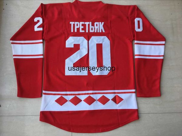 Maglie da hockey 1980 VINTAG CCCP Russia Hockey 20 Vladislav Tretiak 24 Makarov Maglie da uomo alternativa rossa cucitura 100%