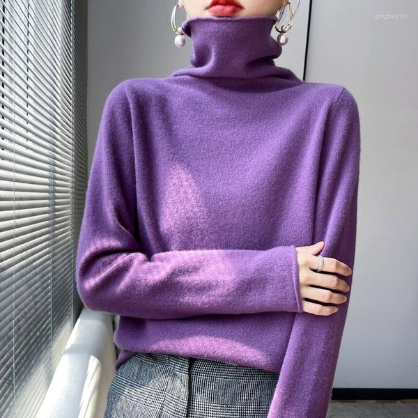 Kadın Sweaters Kadın Jumper Kaşmir Kış Saf Yün Kazık Örtü Dipli Gömlek gevşek Yüksek Boyun Sweater Mujer Uzun