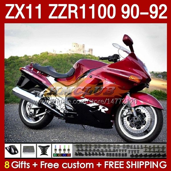 Kit carenature vino rosso per KAWASAKI NINJA ZX 11 R 11R ZX-11 R ZZR1100 ZZR 1100 CC Corpo 164No.25 ZX11 R 90-92 ZX-11R ZZR-1100 ZX11R 90 91 92 1990 1991 1992 ABS Carenatura completa