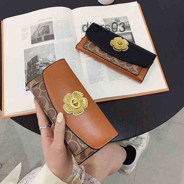 Cart￣o de couro Coac H Wallet Womens Mens amantes Camellia Long Cartet Novo Multi Free Card Pequeno Cart￣o Moda Vers￡til Grande Capacidade Bolsa de Pocket