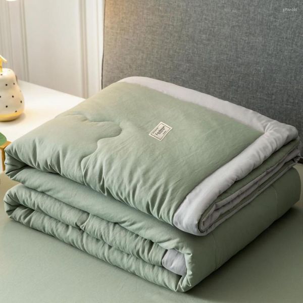 Decken Sommerklimaanlagen Quilt gewaschene Baumwollwurf Decke Quilt Dünne Bettdecke Kühlung Duvet gesteppte Feste Farbe
